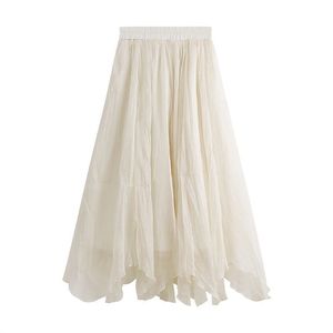 Women's Chiffon Skirt Elastic Waist Irregular Hem Breathable Spring Summer Wear Apricot Black - Product Image 5