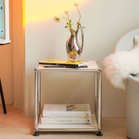 Table basse mobile avec roulettes, table d'appoint de canapé, étagère de rangement, armoire de rangement en acier inoxydable pour salon, meubles de maison