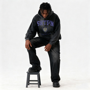 Áo hoodie chất lượng cao, thiết kế thời trang đường phố, màu xám, kiểu vintage, phai màu acid, áo khoác có mũ trùm đầu, thiết kế tùy chỉnh dành cho nam - Product Image 5