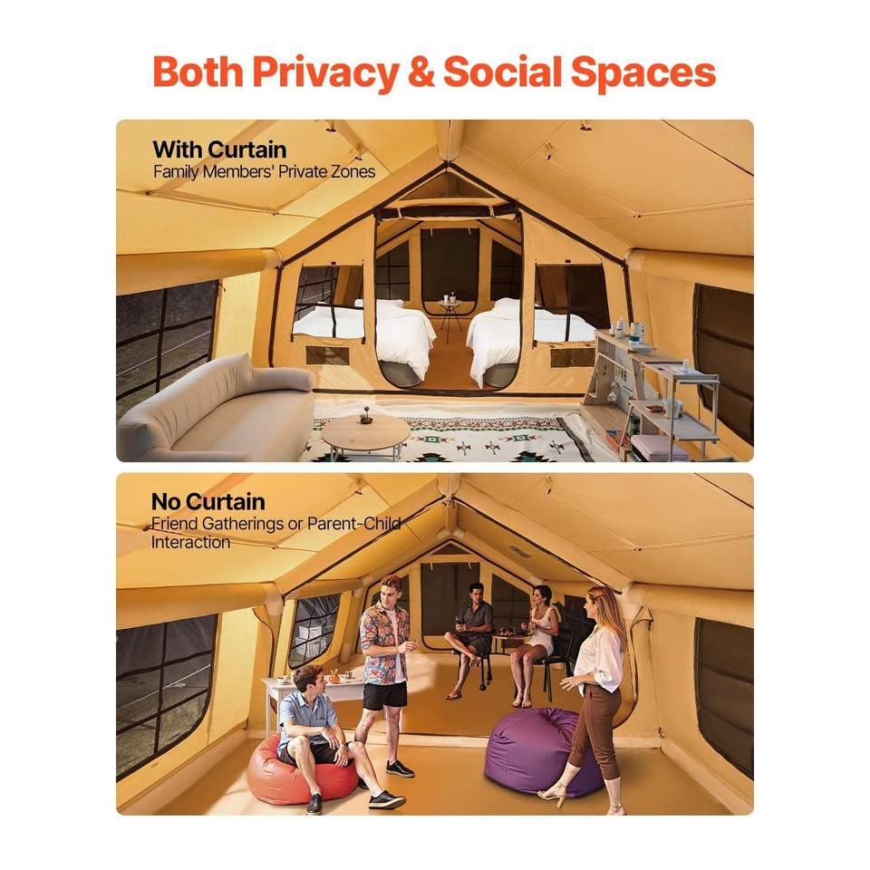 12-16 Person Glamping Inflatable Tent for Camping Easy Set up with Pump ...
