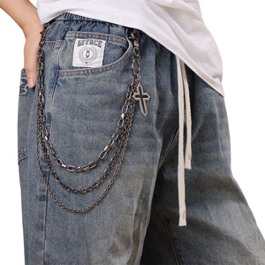 Cross Pendant <b>Trouser</b> <b>Chain</b> Zinc Alloy Multi Layered Gunmetal Black Unisex Fashion Accessory Daily Wear - Product Image 2