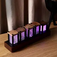 Reloj de tubo luminoso de madera de nogal, personalizado, con luz LED nocturna, pseodo, salida digital, reloj de mesa antiguo