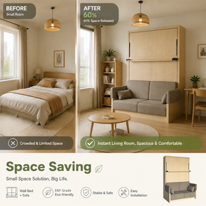 Cama Murphy Modular <span class=keywords><strong>de</strong></span> Estilo Nórdico, Personalizable, Moderna, Ahorradora <span class=keywords><strong>de</strong></span> Espacio, Plegable Verticalmente, Fácil <span class=keywords><strong>de</strong></span> Montar, Cama Extraíble <span class=keywords><strong>de</strong></span> Pared con Sofá - Product Image 3