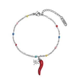 ACEWORKS Pulsera de Cadena Delgada Minimalista Única para Mujer, Acero Inoxidable 316L con Gotas de Esmalte Multicolor, Chapado en Oro, para Fiesta - Product Image 1