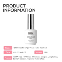 Vernis Gel Professionnel UV LED Effet Velours Mat Sans Résidu Longue Durée Sans HEMA/TPO Marque Privée 15ml Vente en Gros