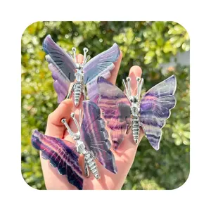 Werkspreis Großhandel Naturkristall Handwerk Heilung Regenbogen Fluorit handgefertigt Schmetterling für Zuhause Schlafzimmer Tischdekoration