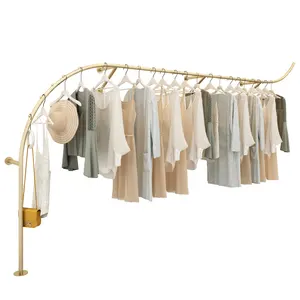 Mode Gouden Doek Kledingrek Boutique Kleding Stand Rvs Muur Gemonteerde Kledingrek Voor Kleding Winkel