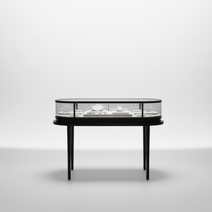<span class=keywords><strong>Vitrine</strong></span> ovale de luxe autoportante en verre noir élégante MASTER avec éclairage LED – Présentoir à bijoux haut de gamme - Product Image 1