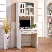 Bureau pastoral haut de gamme avec armoire à portes vitrées intégrées et tiroirs - Table d'étude compacte pour bureau à domicile pour petites maisons