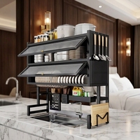 Étagère de rangement pour cuisine à poser sur l'évier, en métal avec portes vitrées, pour l'organisation du comptoir, noir mat