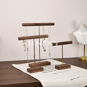 Jinsky Trong Kho Gỗ Tự Nhiên T-Bar Tùy Chỉnh Gỗ Óc Chó Vòng Tay Vòng Cổ Áo Len Chuỗi Chuỗi Ngọc Trang Sức Đạo Cụ Hiển Thị Giá - Product Image 2