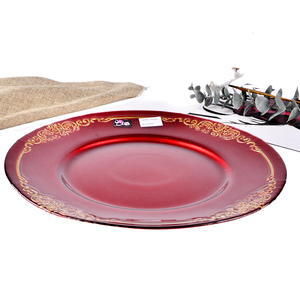 Assiettes de présentation en verre rouges et or de 13 pouces pour Noël, assiettes décoratives rouges pour mariage, vente en gros, faible MOQ - Product Image 2