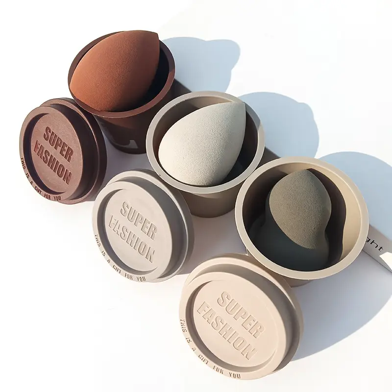Beauty egg-licuadora cosmética personalizada, esponja de maquillaje de etiqueta privada, de látex, taza de café gratis, esponja de maquillaje