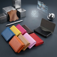 Dompet Kartu Nama Pofeis dari Kulit PU, Tempat Kartu Bisnis, Tempat Kartu Kredit dengan Penutup Magnetik