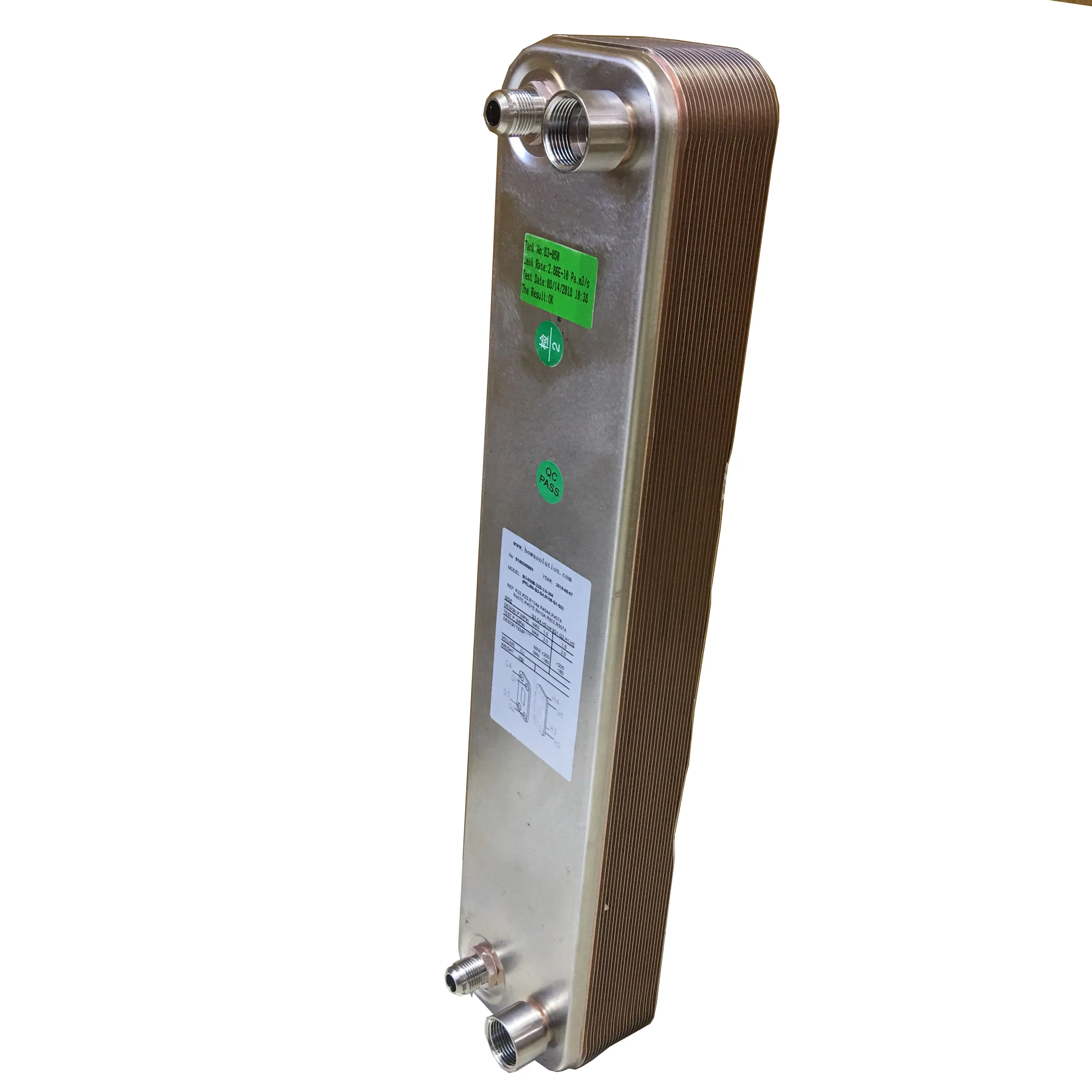 PHE работает как тепловой насос и испаритель водяного охладителя и конденсатор (0,05 кв. м на каждой пластине) для контроля температуры жидкости