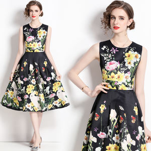 <span class=keywords><strong>Robe</strong></span> <span class=keywords><strong>d</strong></span>'<span class=keywords><strong>été</strong></span> sans manches à imprimé floral et col en O pour femmes élégantes, longueur <span class=keywords><strong>sous</strong></span> <span class=keywords><strong>le</strong></span> <span class=keywords><strong>genou</strong></span> - Product Image 2