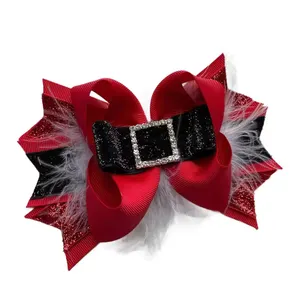 girls Christmas feather hair bows clip ostrich feather bows for christmas kids Accessories