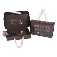 Boîte cadeau en papier pliable avec logo personnalisé imprimé, finition brillante ou mate, emballage pour cheveux, boîte pour perruque, boîtes d'emballage avec poignée en ruban