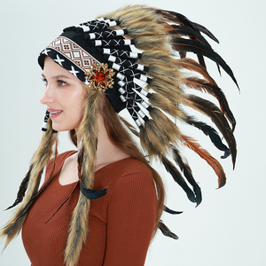 Tocado Indio con Más de 100 Plumas y Adornos de Pedrería para Cosplay, Representaciones Escénicas, Disfraces y Accesorios de Drama - Product Image 1
