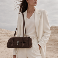 Tas Selempang Wanita Model Turn Lock Flap, Bahan Suede Terstruktur, Pegangan Ganda, Kulit Asli, Grosir, Eceran, Sumber Produk
