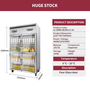 Commercial Kitchen 2 4 6 Glass Door Stainless Steel <b>Freezer</b> Upright <b>Freezers</b> 01.SMBG.BLDW.LC-04 01.SMBG.BLDW.LC-04 01.SMBG.BLDW. - Product Image 3