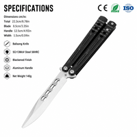 Couteau de poche pliant en acier inoxydable 5Cr13MoV, couteau d'entraînement Balisong non affûté, manche en aluminium oxydé noir, couteau EDC