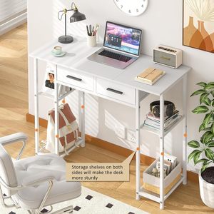 Escritorio Moderno Blanco <span class=keywords><strong>de</strong></span> 37.3 Pulgadas con Cajones y Estante <span class=keywords><strong>de</strong></span> Almacenamiento. Ideal para Niños y Adolescentes, Escritorio <span class=keywords><strong>de</strong></span> Estudio y Tocador <span class=keywords><strong>de</strong></span> Maquillaje para Dormitorio - Product Image 4