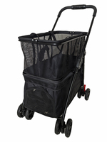 Poussette multifonctionnelle à double couche, grande capacité, pliable, imperméable, portable, 4 roues, métal durable