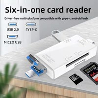 Lecteur de cartes OTG 6 en 1 pour téléphones Android, lecteur de cartes de caméra externe TF/SD avec interface USB Type-C Micro