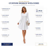 Robe Courte Col V en Mélange de Coton avec Œillets Personnalisés, Manches Longues, Coupe Ajustée, Poignets Surpiqués, Silhouette Évasée pour Femme – Fabricant