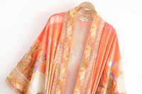 Robe kimono à imprimé sirène orange pour femmes, longue robe bohème florale d'été pour vêtements de nuit, bain, spa, disponible en gros