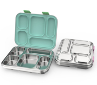 AIBAO RVS Tiffin Bento Lunchbox Verwarmbaar Magnetronbestendig Lekvrij 5 compartimenten 1167ml inhoud Siliconen deksel