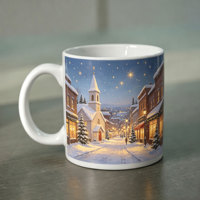 Mug en céramique personnalisé pour Noël, motif renne et cabane d'hiver Aurore Boréale, idéal pour cadeau de Noël, souvenir, vente en gros