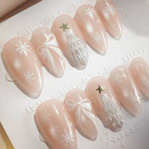 Navidad diseño personalizado medio almendra <span class=keywords><strong>uñas</strong></span> precio al por mayor <span class=keywords><strong>uñas</strong></span> artificiales falsas fábrica hecha a mano elegante <span class=keywords><strong>moda</strong></span> <span class=keywords><strong>uñas</strong></span> postizas - Product Image 6