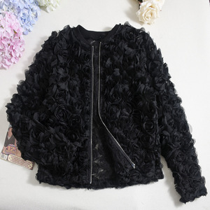 <strong>King</strong> Mcgreen Star Early Autumn New Arrival Stand up Collar 3D Sional Flower Zipper Jacket Short <strong>Coat</strong> Women Clothing - Product Image 1