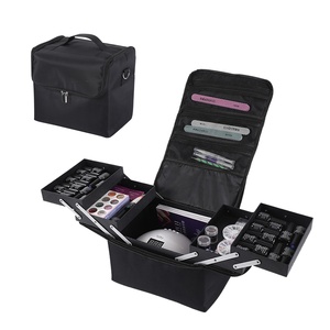 Trois couches grande capacité maquillage organisateur stockage vernis à ongles transporter étui de voyage <span class=keywords><strong>manucure</strong></span> outils <span class=keywords><strong>valise</strong></span> noir maquillage sacs - Product Image 1