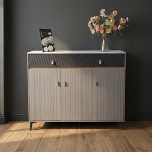 Moderno Mueble Consola de Almacenamiento Independiente de Madera Gris con Diseño Geométrico para Sala de Estar - Product Image 3