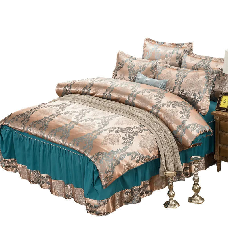 Noble a b two versão europeia cetim poliéster, conjunto de cama jacquard luxo capa de edredon estampado lençol