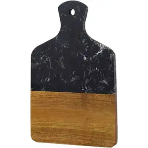 2024 Kitchen Decor Square Black Marble and Acacia Wood Cutting Boards with Handle