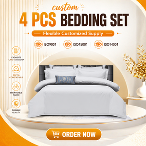 Parure de lit 100 % coton 4 pièces, drap de lit, housse de couette King size, ensemble de <span class=keywords><strong>draps</strong></span> <span class=keywords><strong>en</strong></span> coton avec 2 taies d'oreiller - Product Image 2