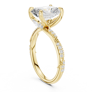 Bague solitaire en or jaune avec diamant taille émeraude, élégante bague de fiançailles et de mariage, pavé de diamants, bijoux de luxe pour femmes - Product Image 2