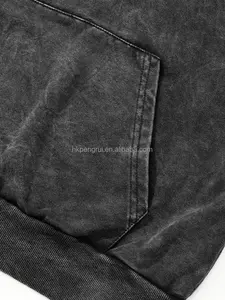 Sudadera con capucha transpirable lavada Vintage Unisex tela de rizo de algodón pesado personalizada para bordado sudadera holgada - Product Image 5