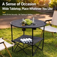 Table de camping ronde avec plateau et 4 porte-gobelets, table pliante pour le camping, le pique-nique, la plage, le jardin, la terrasse, la pêche, les voyages