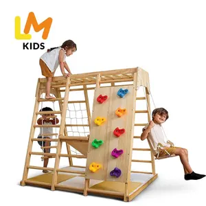 LM KDIS enfants jungle gym Kids Indoor Wooden Jungle Play Gym Playground Montessori Triangle Climbing Frame For Children