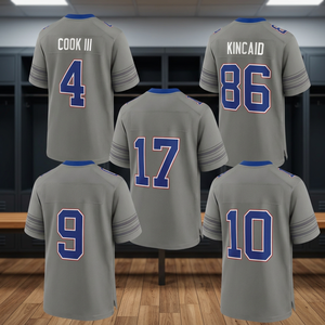 เสื้อฟุตบอลอเมริกัน Buffalo สำหรับผู้ชายแบบขายส่ง รุ่นใหม่ หมายเลข 17 อัลเลน 4 คุก 10 ชาคีร์ 86 คินเคด 0 โคลแมน แบบเย็บปักถักร้อย 100% - Product Image 3