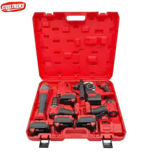 Kit d'outils électriques sans fil STEELTREKS 4-en-1 21V/36V Clé à chocs Perceuse à percussion Certifié CE//RoHS Ensemble de bricolage 4 pièces avec coffret rigide - Product Image 1
