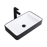 Lavabo de salle de bain ovale en céramique moderne et écologique, finition noire, pour hôpitaux et hôtels
