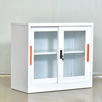 Meubles de bureau en acier, porte coulissante en verre mi-haute, classeurs métalliques verrouillables