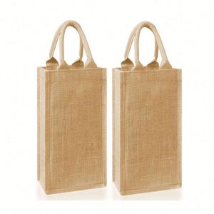 Custom 2 <b>Bottle</b> Wine <b>Bottle</b> Bag Burlap Jute Wine <b>Bottle</b> Bag with Soft Cotton Handles for Wedding - Product Image 1