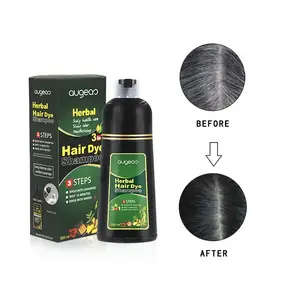 OEM customized wholesale augeas herbal 3 in 1 black hair dye color shampoo for white hair to black